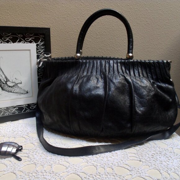 RIPANI Made in Italy Large Satchel / Crossbody Black Leather Bag - Picture 1 of 10